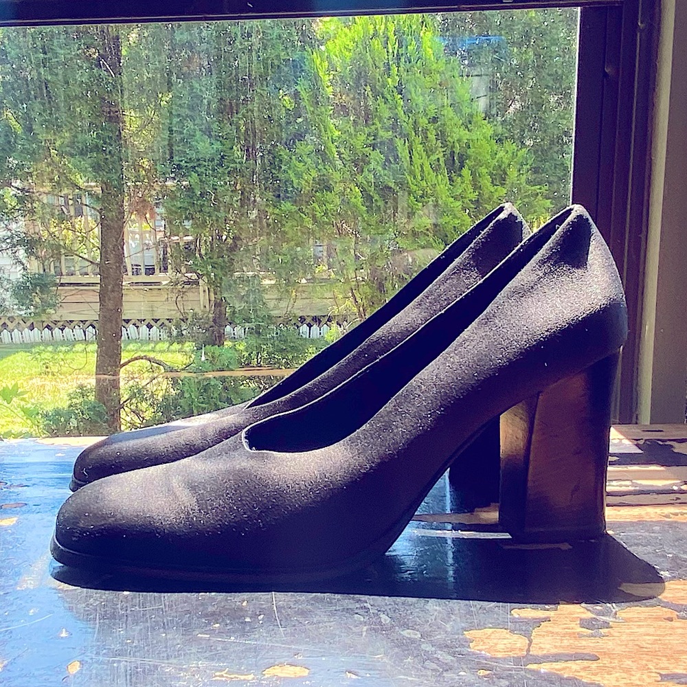 Brown /Black Heels Silk Satin Leather Joan Helpern Signature Handmade Italy 10